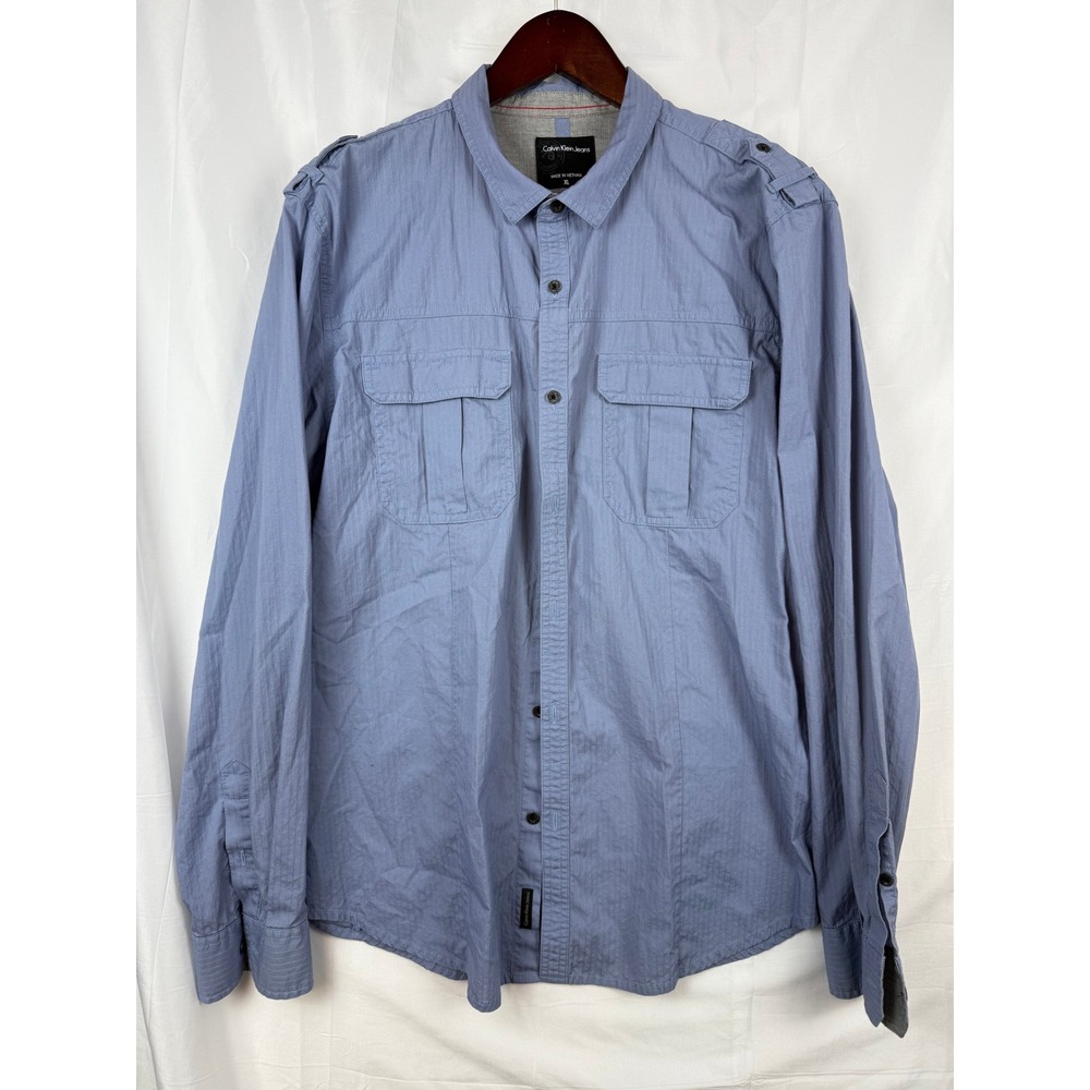 Calvin Klein Jeans Mens XL Button Up Shirt Long Sleeve Blue Casual - Picture 2 of 9